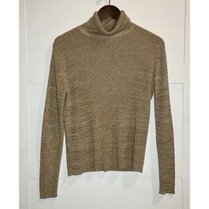 Sag Harbor Tan Beige Women's Large Knit Turtleneck Minimalist Normcore Cozy
